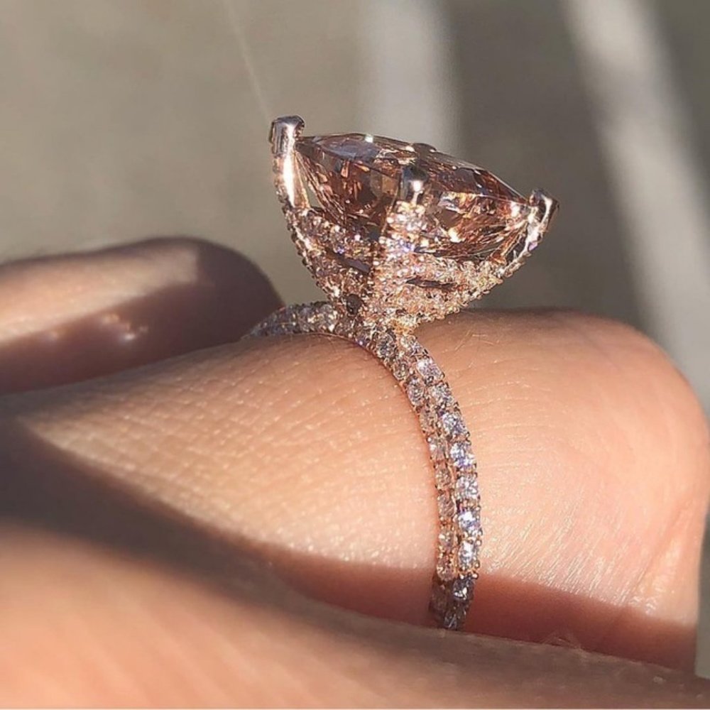 *NEW 6CT 18K Rose Gold Huge Morganite Diamond Ring - Picture 2 of 4